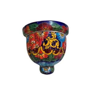 Mexican Ceramic Wall Hanging Planter Folk Art Sconce Handmade Talavera